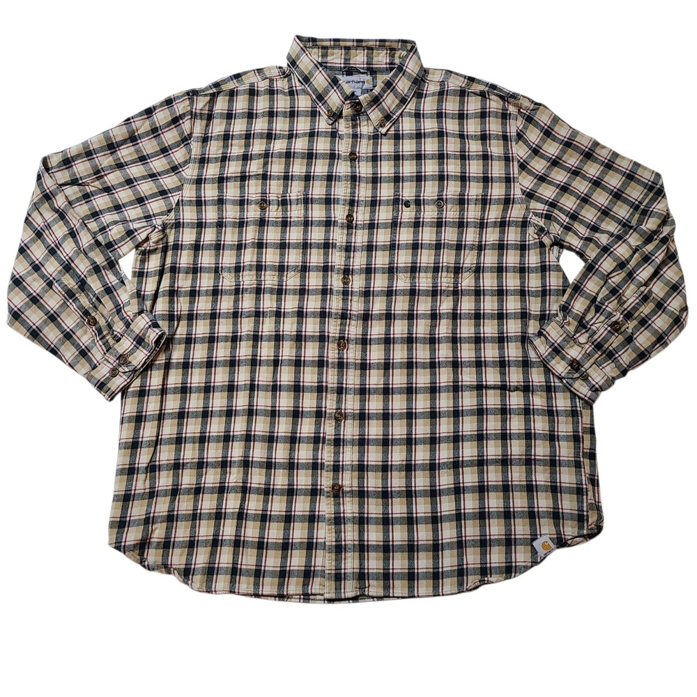 Carhartt Flannel Mens 2XL LS Workwear Button Shirt Relaxed Fit Midweight Plaid